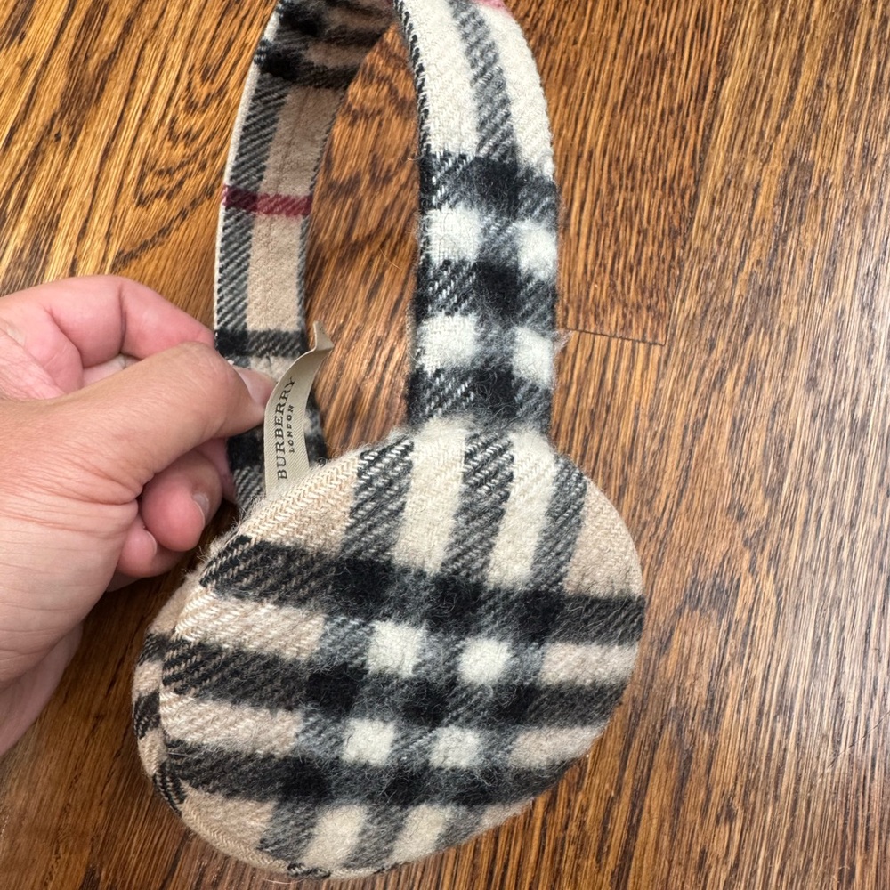 Burberry Checkered Earmuffs in Black and Cream